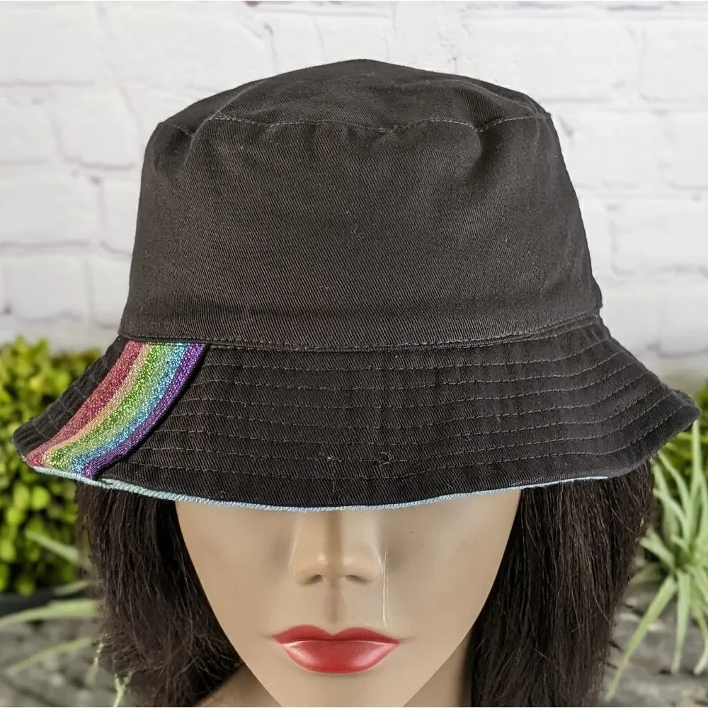 Rainbow Reversable Denim/Black Bucket Hat